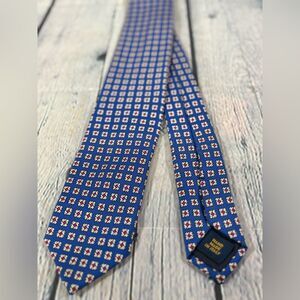 Polo Ralph Lauren Blue Red White Geo Handmade in Italy Classic Preppy Silk Tie